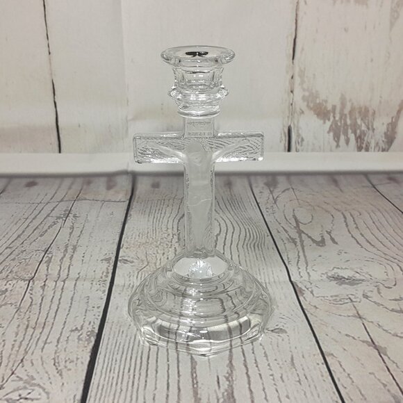 Cross Glass Candle Holder INRI Frosted Jesus Crucifix - Picture 1 of 9